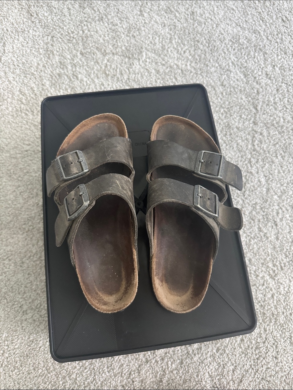 Classic Double-Buckle Arizona Birkenstock Sandals in Dark Gray